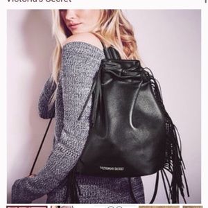 Victoria secret black leather fringe back pack